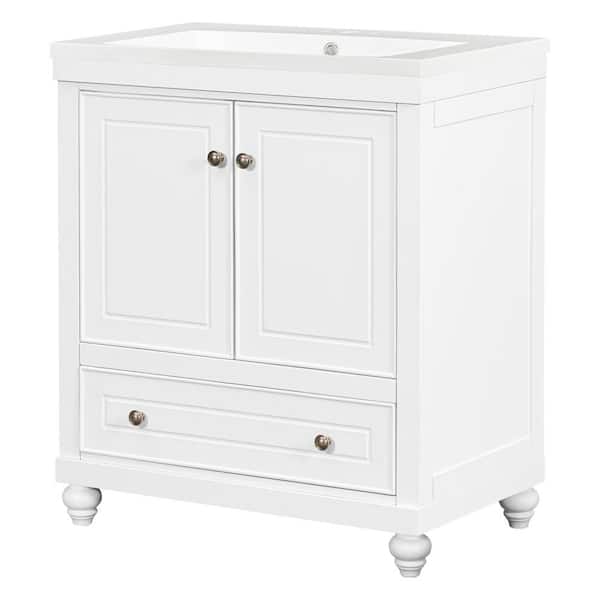Dimakai 30 in. W x 18 in. D x 35 in. H Single Sink Bath Vanity in White Bathroom Cabinet with White MDF Top and Ceramic Basin