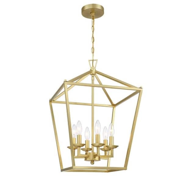 6-Light Soft Gold Dimmable Lantern Geometric Chandelier