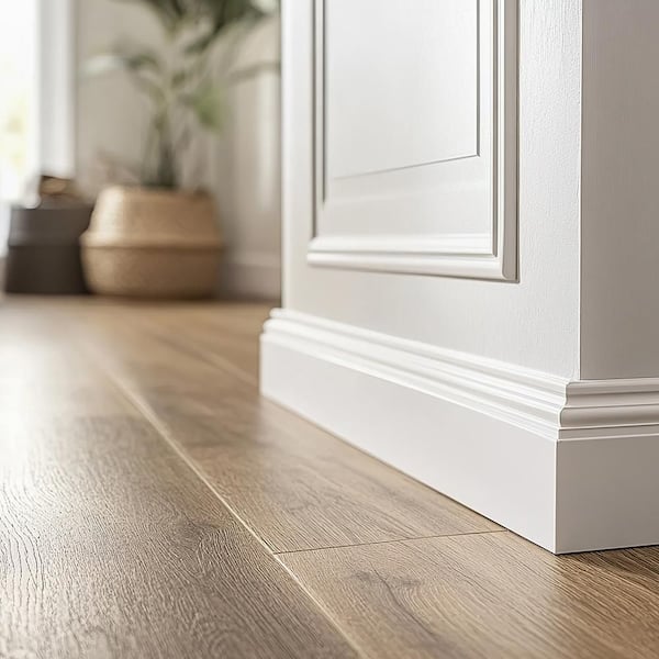 1866 5/8 in. x 5 1/4 in. x 96 in. Finished MDF White Baseboard Moulding (1-Piece − 8 Total Linear Feet)