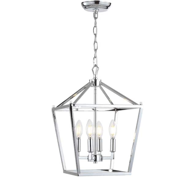 Pagoda 12 in. 4-Bulb Chrome Lantern Metal LED Pendant