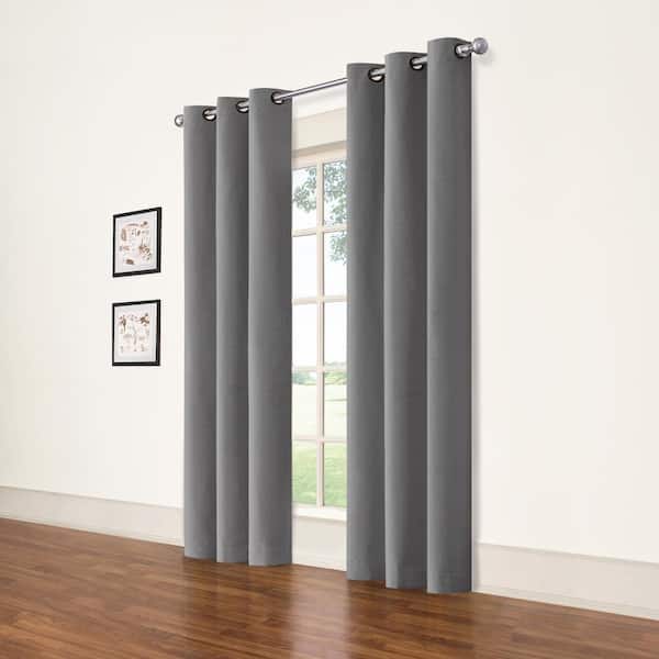 Eclipse Cohen Thermaback Smoke Textured Solid Polyester 42 in. W x 95 in. L Blackout Single Grommet Top Curtain Panel