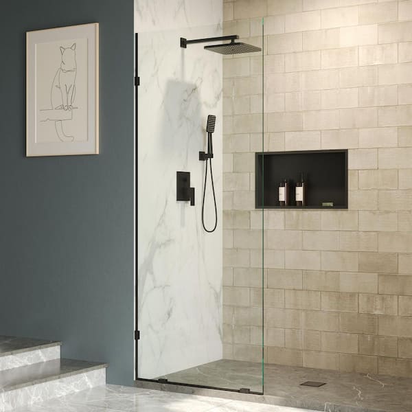 32 in. W x 78 in. H Frameless Fixed Single Panel Shower Door in Matte Black with 3/8 in. (10mm) Clear Glass