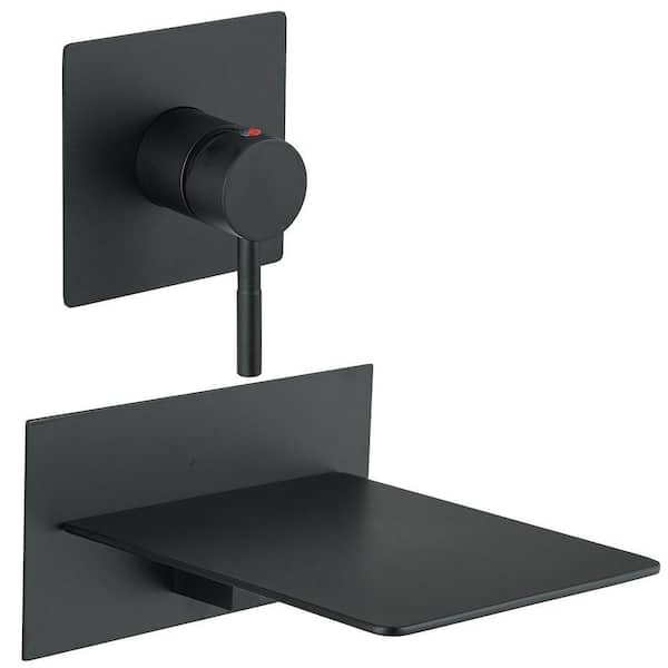 Single-Handle Wall Mount Roman Tub Faucet, Waterfall Wide Spout Bathroom Faucet in. Matte Black