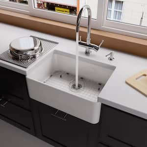 Smooth Farmhouse Apron Fireclay 23 in. Single Basin Kitchen Sink in White