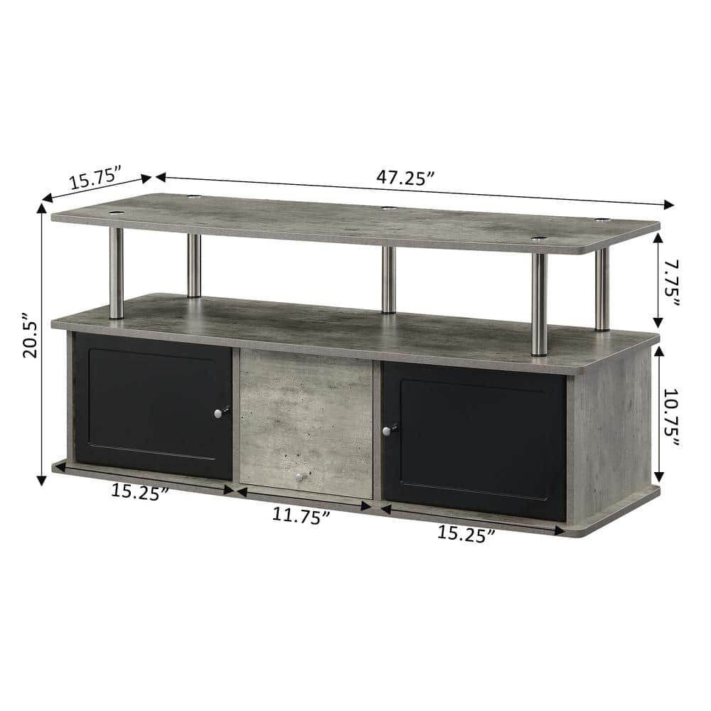 Modern Faux Birch 48" TV Stand with Gray Cabinet Storage
