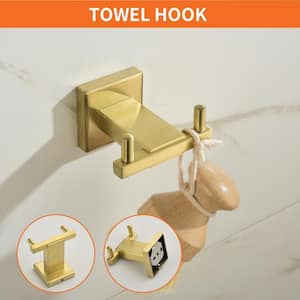 4-Piece Bath Hardware Set with Towel Hook, Towel Bar, Toilet Paper Holder and Hand Towel Holder in Brushed Gold
