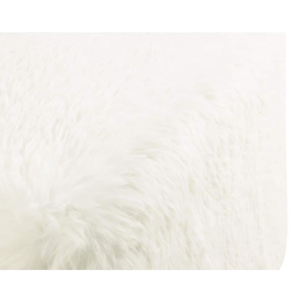 White Faux Fur Cube Ottoman with Metal Base