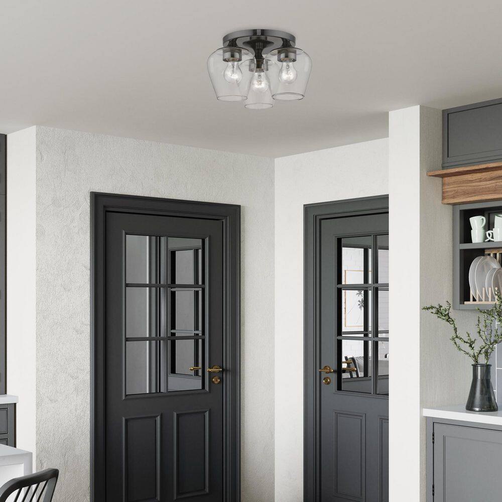Willow 3-Light Black Chrome Flush Mount with Clear Glass Bowl