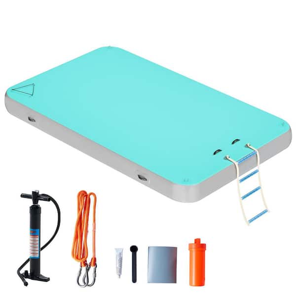 Inflatable Floating Dock 8 ft. x 6 ft. Inflatable Dock Platform Non-Slip Water Floating Dock Mat Green