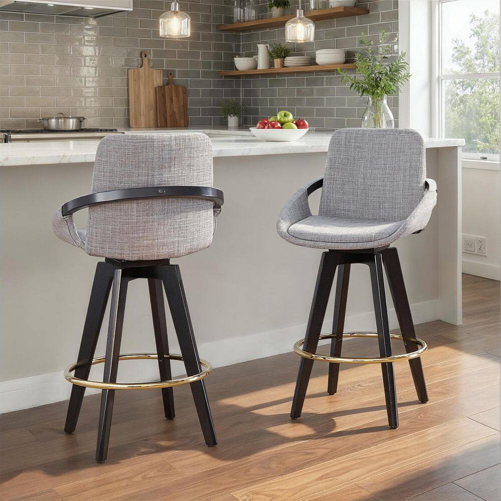Lumisource Cosmo 39 in. Black Wood, Grey Fabric and Gold Metal