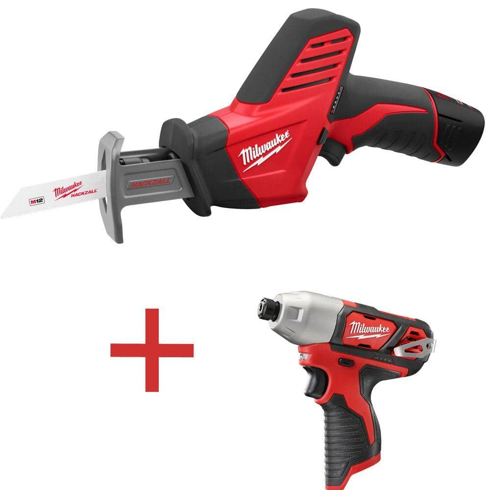 Milwaukee M12 12V Lithium-Ion Cordless Hackzall Reciprocating Saw Kit with  M12 1/4 in. Hex Impact Driver 2420-21-2462-20 - The Home Depot