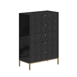 49.2 in. H Freestanding Storage Cabinet Black 5 Drawer Accent Cabinet