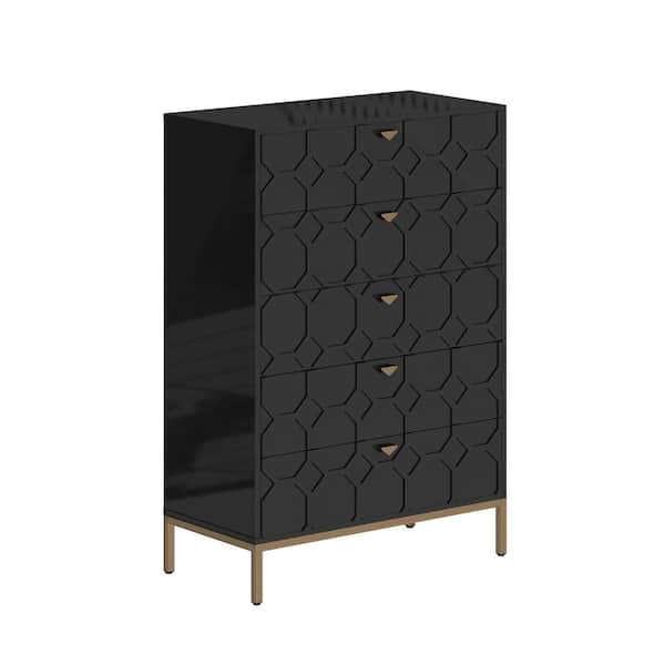 Boyel Living 49.2 in. H Freestanding Storage Cabinet Black 5 Drawer Accent Cabinet