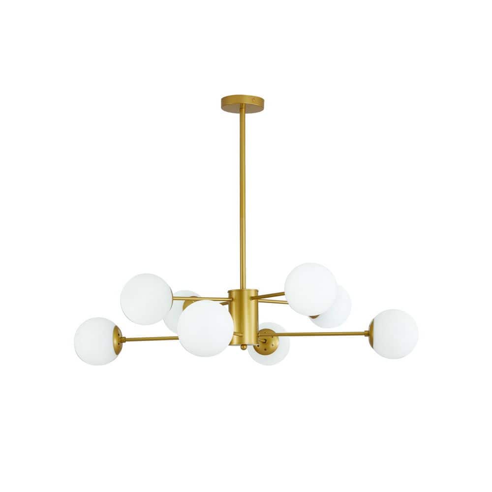 Modern 35 in. 8-Light Gold Chandelier with White Glass Globe Shades, Mid-Century Branching Design(No Bulbs) price history on PriceWatchPro