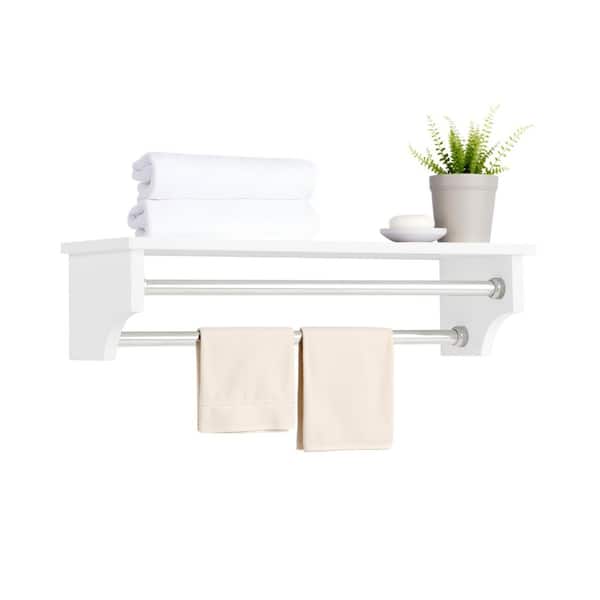Alaterre Furniture Dover 27 in. W Wall-Mounted Bathroom Shelf with 2 Towel Rods in White