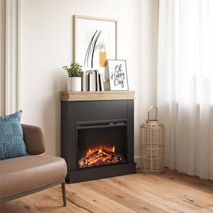Mayores 29.69 in. Freestanding Electric Fireplace with Mantel in Black/Natural