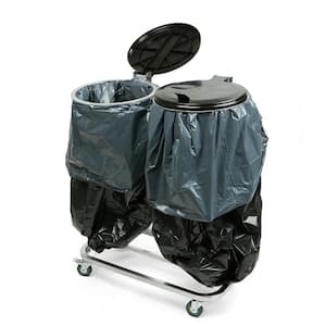 Black Metal Dual Portable Trash Bag and Garbage Bag Holder with Lids for Outdoor/Indoor Trash Can
