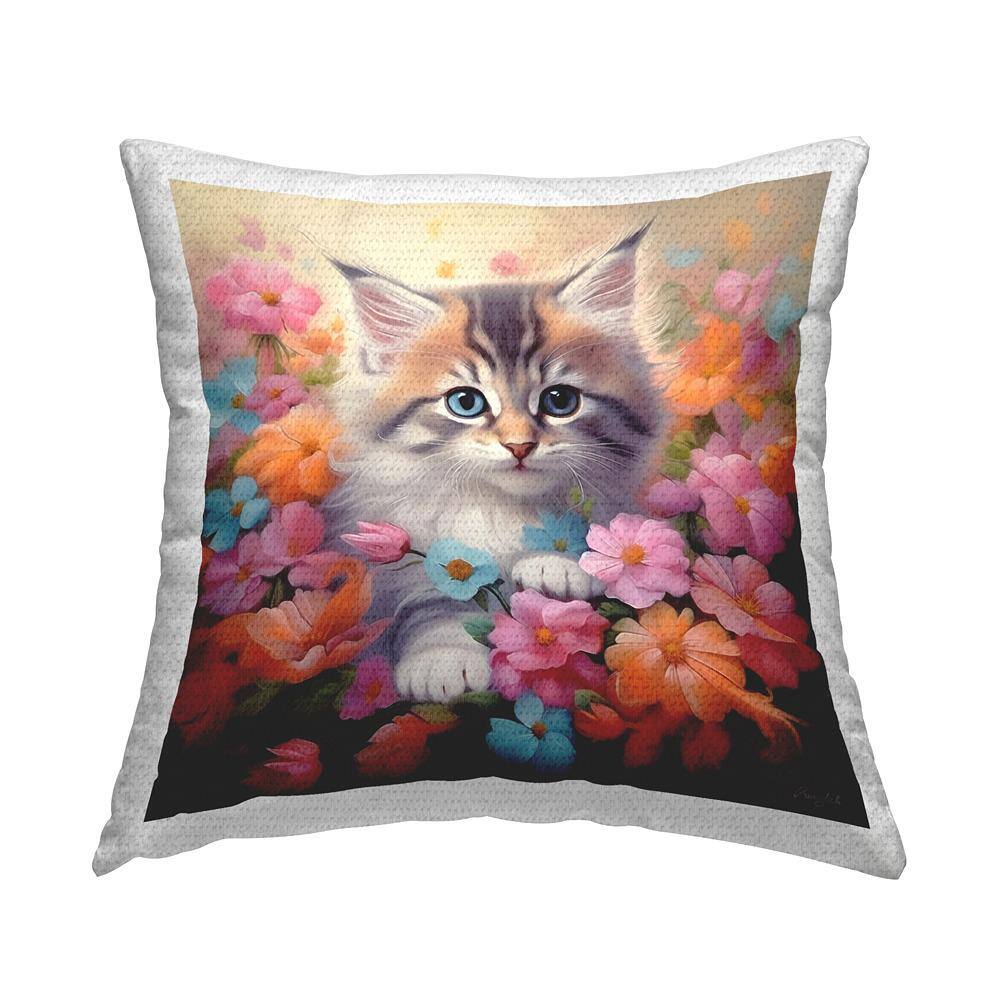 Kitten and Flower Meadow Multi-Color Square Outdoor Throw Pillow price history on PriceWatchPro
