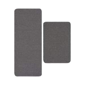 Diego Solid Gray 20 in. x 48 in. Non-Slip Rubber Back 2 Piece Runner Rug Set