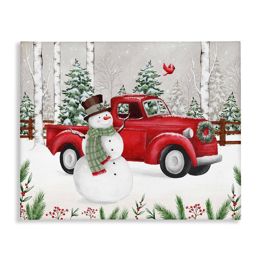 Winter Wonderland Snowman Cardinal Snowy Red Truck by Emma Leach Unframed Graphic Art Print Nature 24 in. x 30 in. price history on PriceWatchPro