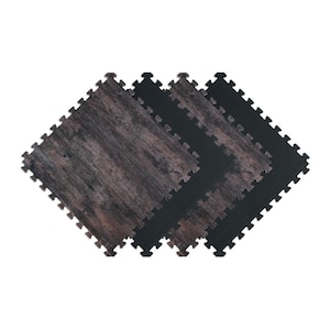 Reversible Dark Walnut/Black Faux Wood 24 in. x 24 in. x 0.47 in. Foam Mats (4-Pack)