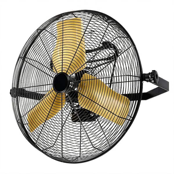9100 CFM 24 in. Heavy-Duty Mounted Wall Fan with 180° Tilting and Permanent Lubricated Ball Bearing in Yellow