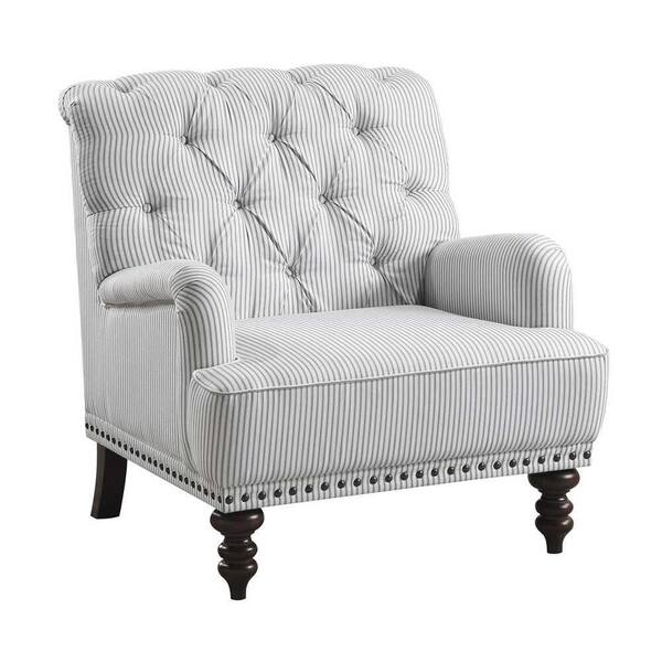 Gray White Stripe Upholstered Accent Chair