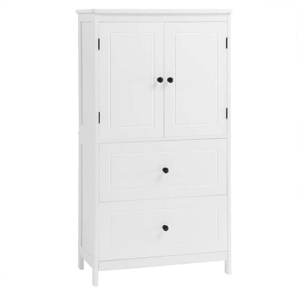YSQCAR 23.5 in. W x 12 in. D x 43 in. H White MDF Freestanding Linen Cabinet with 2-Doors and Drawers, Adjustable Shelf