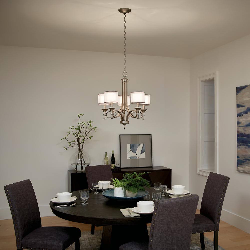 Antique Pewter 5-Light Chandelier with Satin Etched Glass