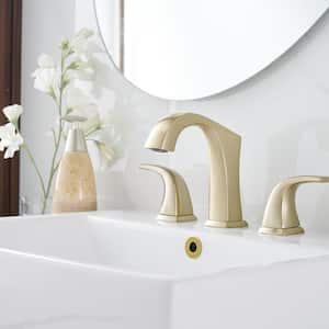 8 in. Widespread Double Handle Black Bathroom Faucet Set 3-Holes Vanity Sink With Metal Drain In Brushed Gold