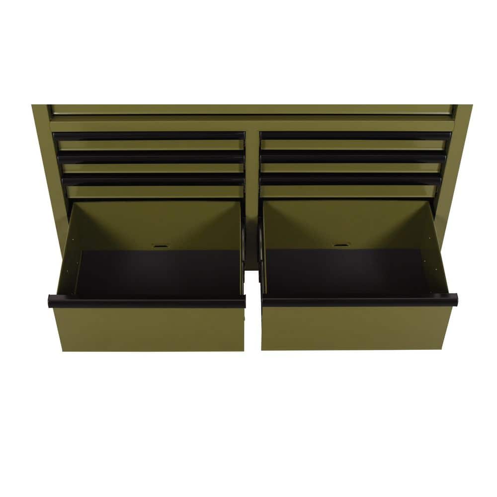 Husky 46 in. W x 18.1 in. D 9-Drawer Army Green Mobile Workbench Cabinet with Solid Wood Top H46X18MWC9ARMY-M