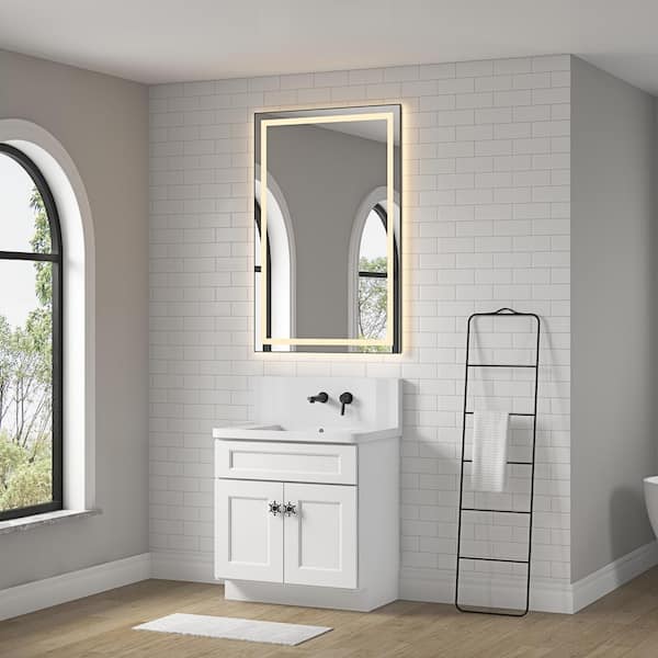 Aoibox 40 in. W x 24 in. H Rectangular Framed Dimmable Wall Mounted Bathroom Vanity Mirror with Backlit in Gun Ash