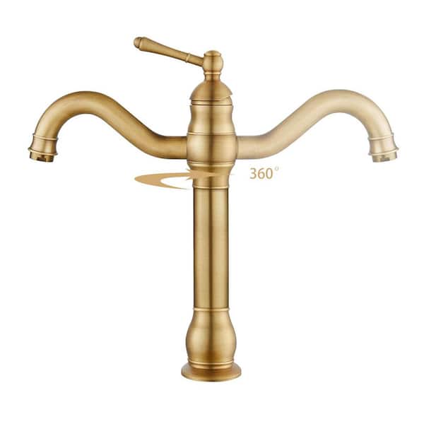 Unbranded Single-Handle Single Hole Swivel Spout Bathroom Vessel Sink Faucet With Pop-up Drain Assembly in Antique Brass