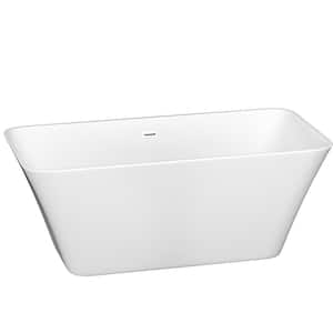59 in. Acrylic Flatbottom Freestanding Alcove Soaking Bathtub in White and Overflow and Drain