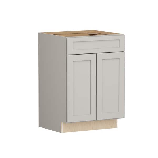 SIMPLY WOODMARK PRO Shaker Full Overlay 24 in. W x 20.75 in. D x 34.5 in. H Plywood Assembled Vanity Sink Base Bath Cabinet in Stone Gray