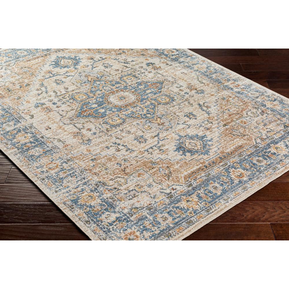 Blue Washable Reversible Synthetic 5' x 7' Area Rug