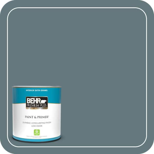 BEHR PREMIUM PLUS 1 qt. #BXC-81 Crater Lake Satin Enamel Low Odor Interior Paint & Primer