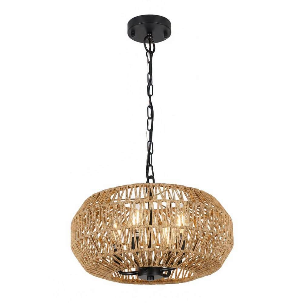 16 in. Brown 4 - Light Farmhouse Rattan Chandelier, Boho Pendant Lights for Dining, Living, Kitchen price history on PriceWatchPro