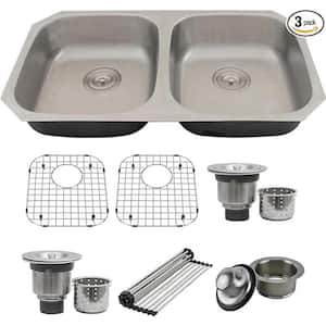 32 in. Undermount Double Bowl 18 Gauge Stainless Steel ADA Kitchen Sink with Accessories