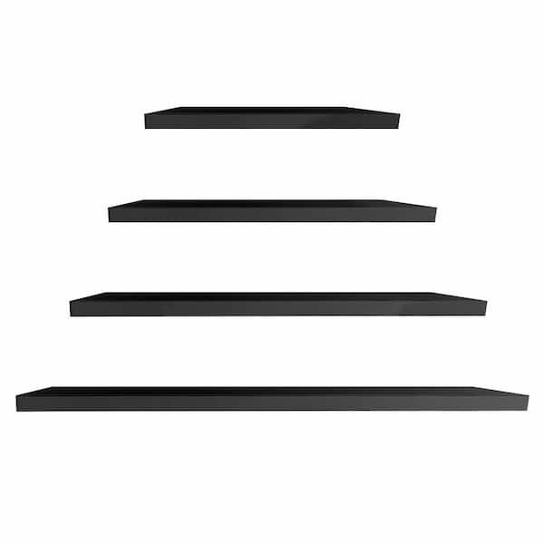 Aoibox 4-Pieces Black 5.9 in. W x 19.6 in. D Floating Wood Decorative Wall Shelves Storage Rack Bookcase for Kitchen Bathroom