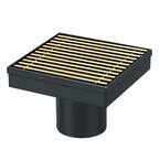 Mixed Metal 6 in. x 6 in. Brushed Gold and Matte Black Square Shower Drain with Linear Pattern Drain Cover