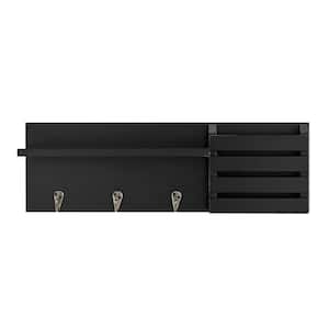 18 in. Black Utility Shelf with Pocket and Hanging Hooks