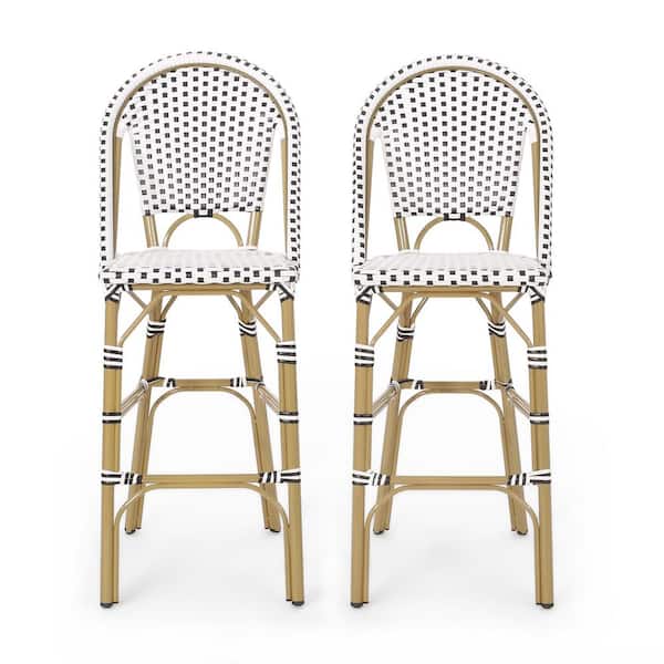 Noble House Gallia Black and White Aluminum Outdoor Patio Bar Stool (2-Pack)