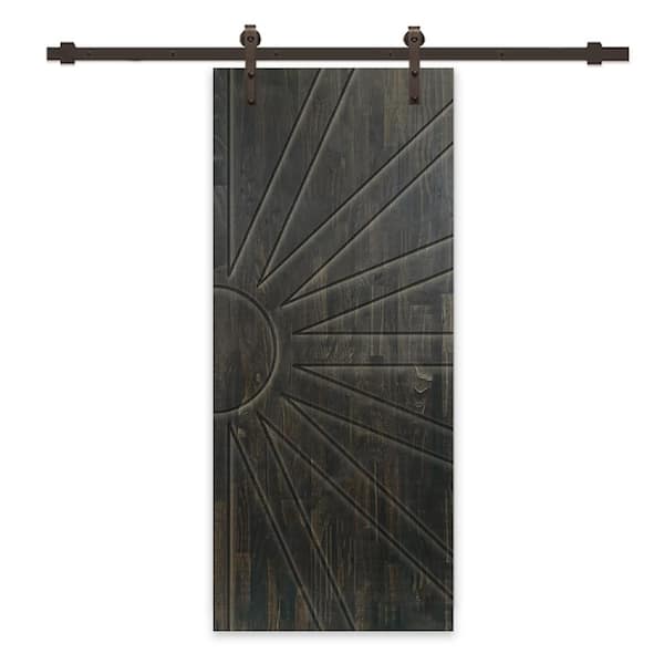 36 in. x 96 in. Charcoal Black Stained Pine Wood Modern Interior Sliding Barn Door with Hardware Kit