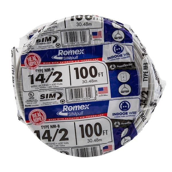 Southwire - 100 ft. 14/2 Solid Romex SIMpull CU NM-B W/G Wire