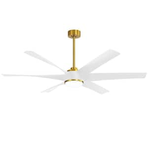 Wilfred 65 in. Indoor Gold Ceiling Fan with Light, Integrated LED 6-Reversible White Blades and Remote Control