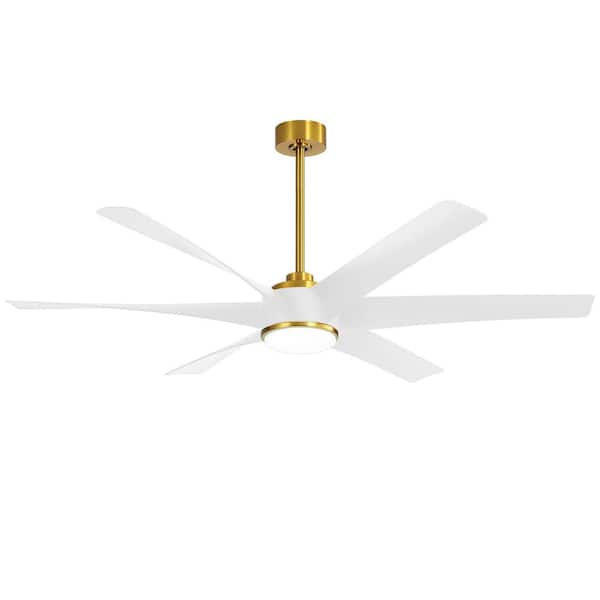 Lamober Wilfred 65 in. Indoor Gold Ceiling Fan with Light, Integrated LED 6-Reversible White Blades and Remote Control
