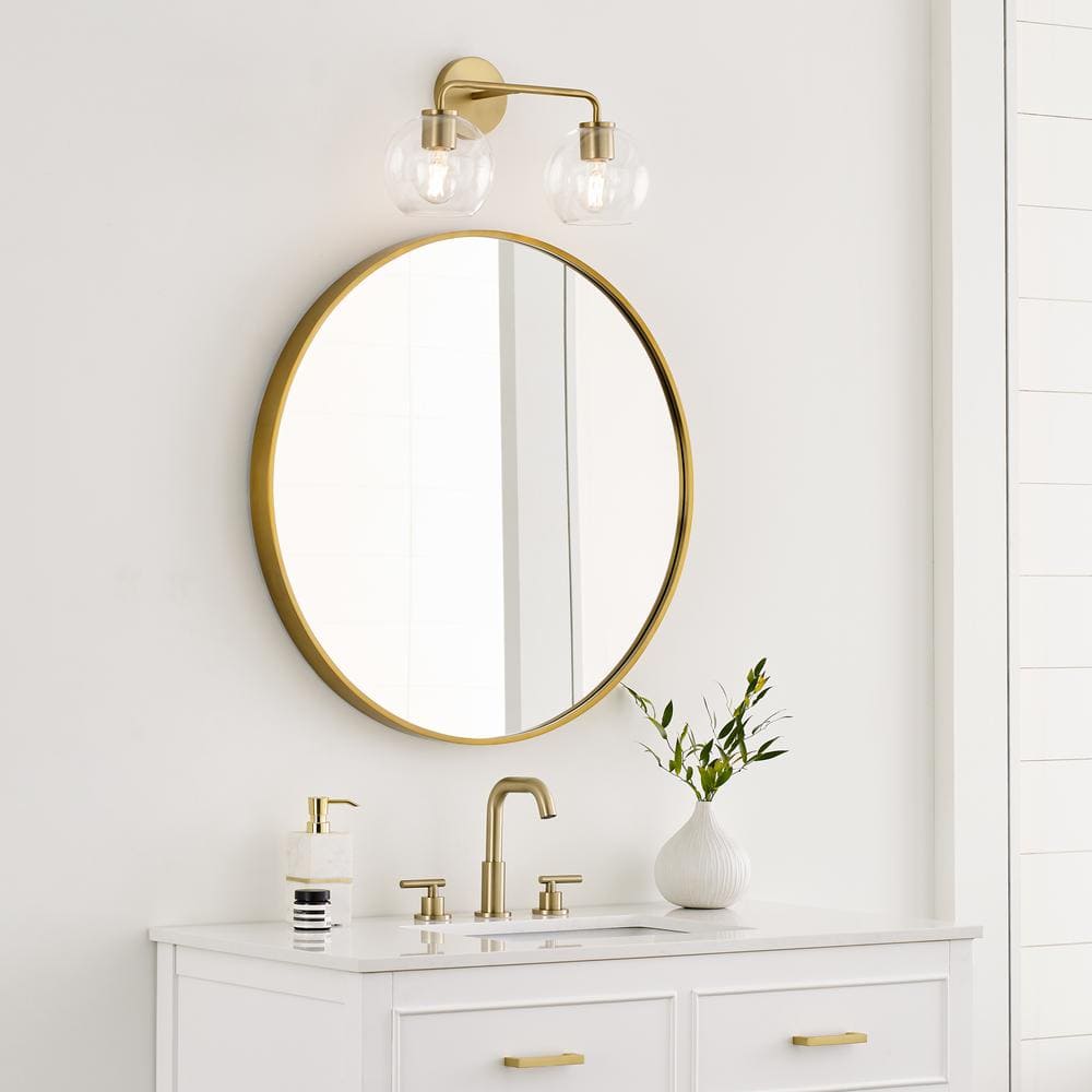 Orley 17.5-Inch Satin Brass Vanity Light with Clear Glass Shades