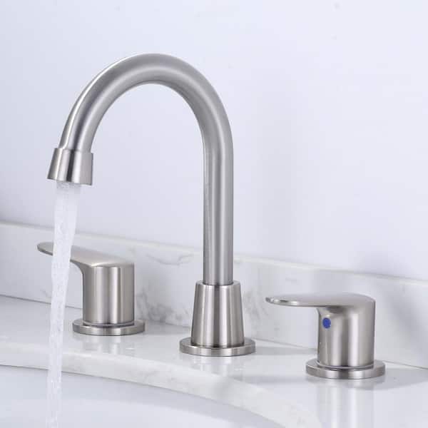 8 in. Widespread Double Handle Bathroom Faucet with Drain Kit Included in Brushed Nickel