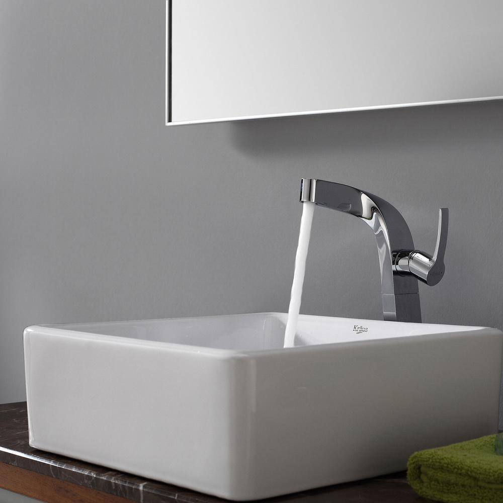 White Ceramic Square Vessel Bathroom Sink, 15-inch